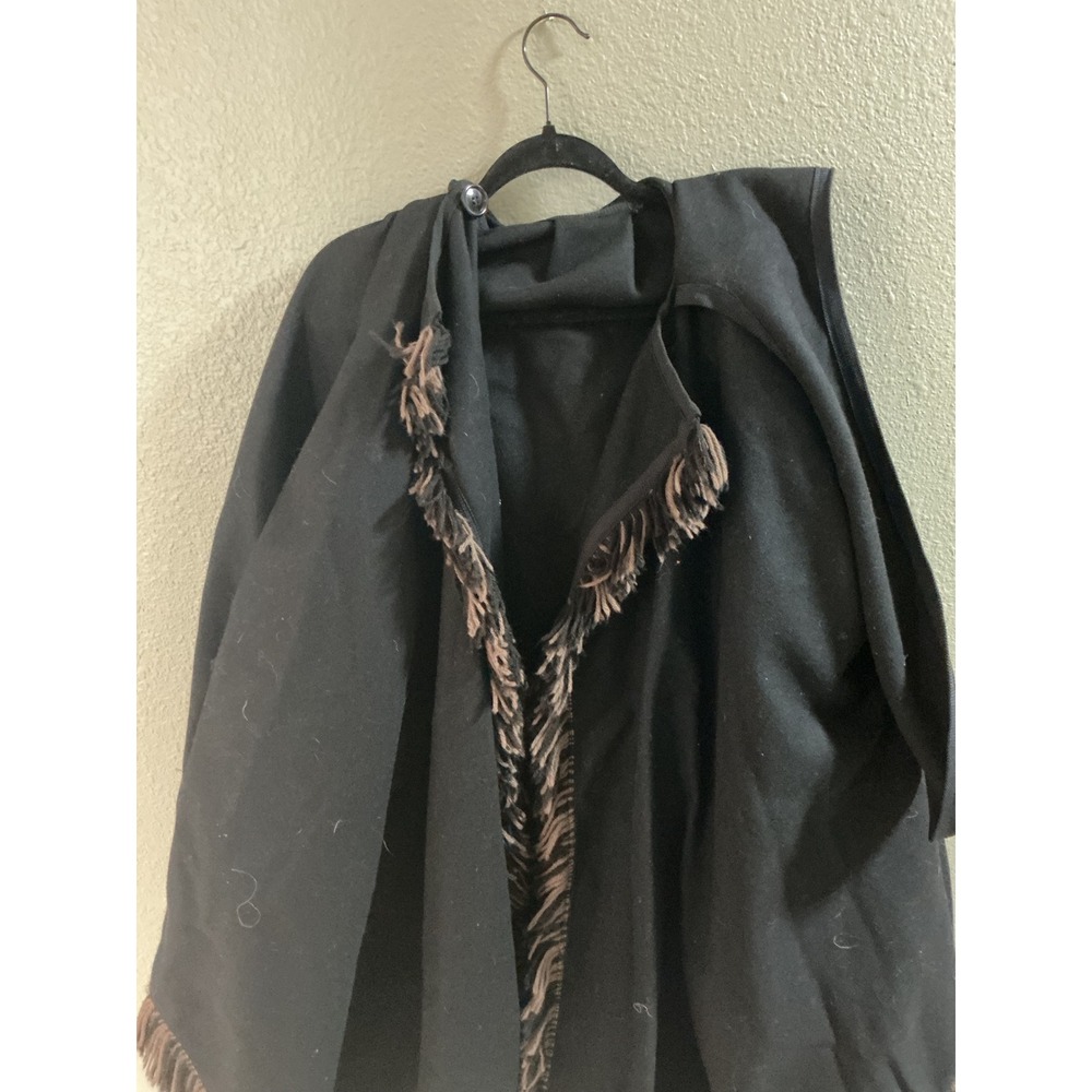 Hooded Cape Womens OS Black Fringe Trim Boho Witchy Goth